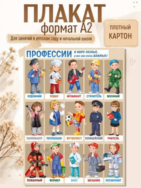 Плакат обучающий профессии в школу и детский сад ТМ Империя поздравлений