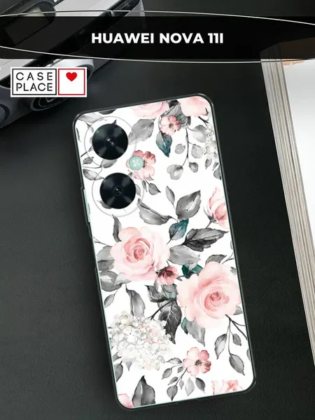 Чехол на Huawei Nova 11i / Хуавей Нова 11i с принтом "Розы на белом"