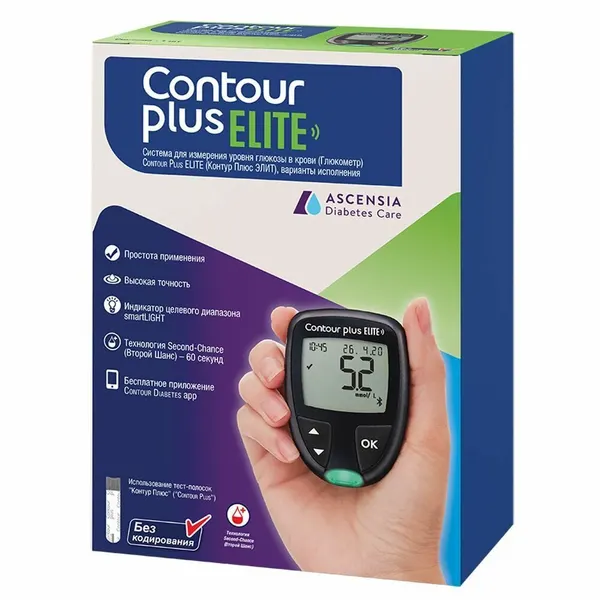 Глюкометр "Contour plus ELITE" (Контур Плюс элит) с прокалывателем и ланцетами, без тест-полосок