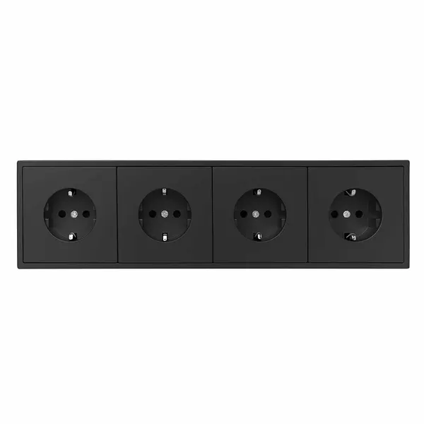 Розетка Vell Echo черная, электрическая, 4 поста, с тонкой пластиковой рамкой {V702146}