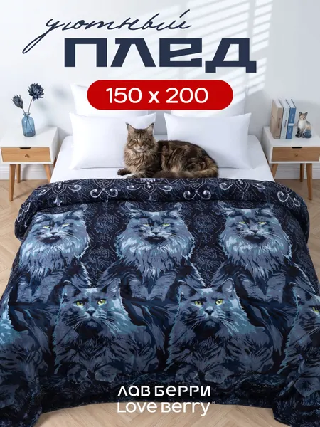 Плед 150х200 LOVEBERRY из велсофта, плюшевый на диван, Милорд