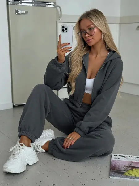 HESSTYLE Спортивный костюм кроп оверсайз двойка со штанами и зип худи