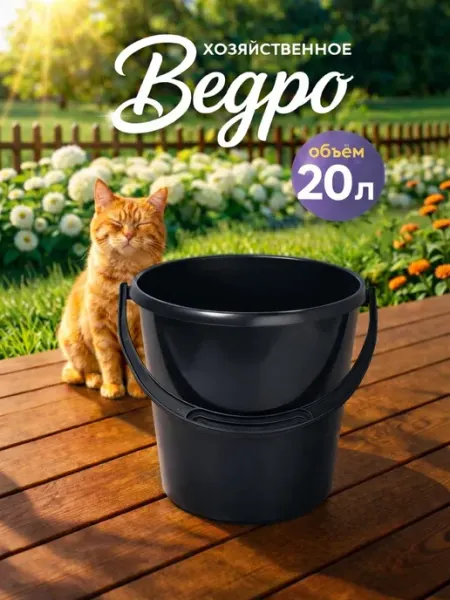 Ведро хозяйственное пластиковое, 20 л, цвет черный