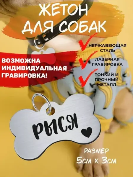 Брелок с гравировкой для собак, кличка Рыся EU