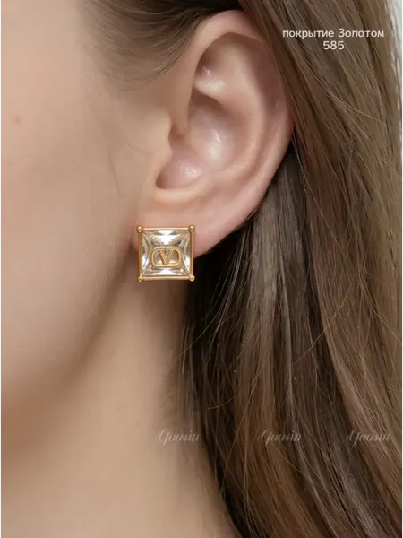 Серьги с белым камнем крупные Yaasin