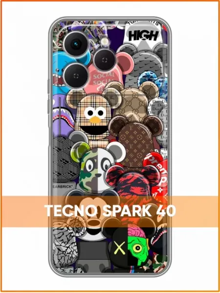 Чехол на Tecno Spark 40 с принтом Kaws Case Face