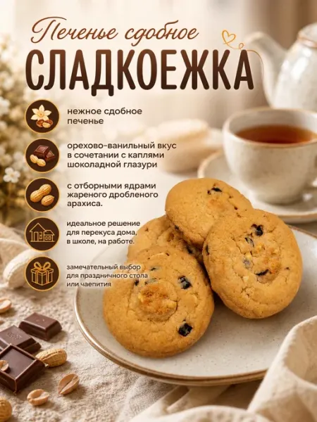 Печенье сдобное "Сладкоежка",800 гр Русская печь