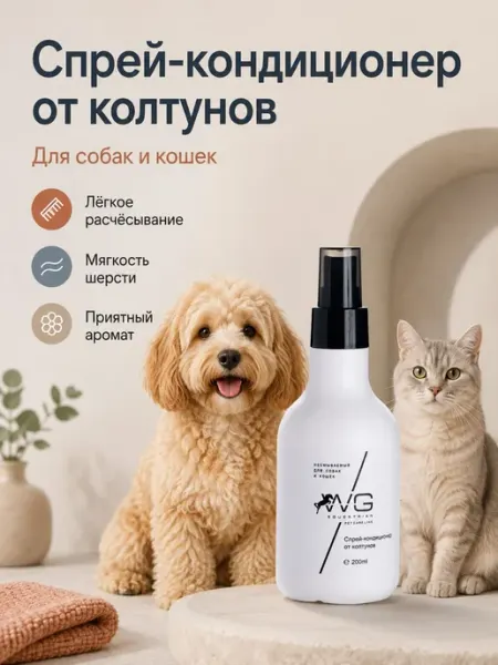 Спрей-кондиционер от колтунов для собак и кошек с легким
