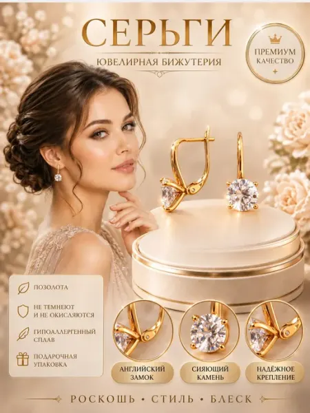Серьги бижутерия капли висячие с фианитами VELORA JEWELRY