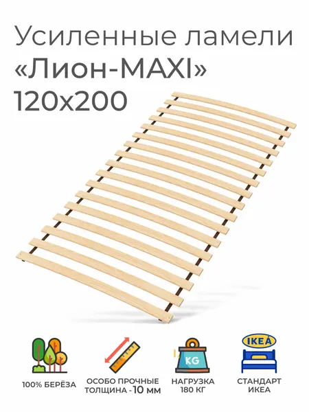 Усиленные ламели "Лион - MAXI", 110х200 см. (реечное дно для кровати Икеа, ортопедическое кроватное основание 1200 мм, ламели на ленте, основа под матрас)