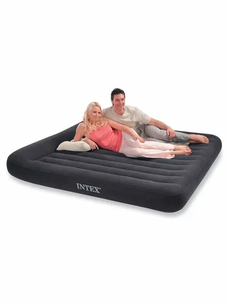 Надувной матрас Intex Classic 64144, с подголовником, чёрный, 203 см x 183 см