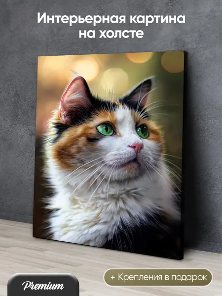 HitArt Картина на холсте Трехцветная красивая кошка
