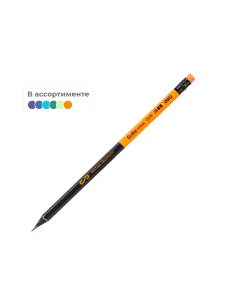 Карандаш чернографитный Scribe 2B деревянный с ластиком DELI