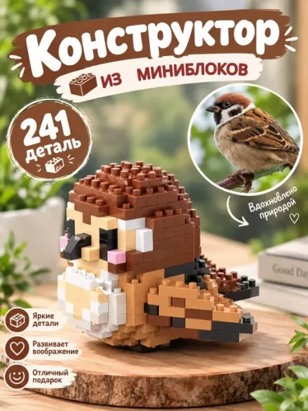 3д конструктор из миниблоков птица воробей Loli Box