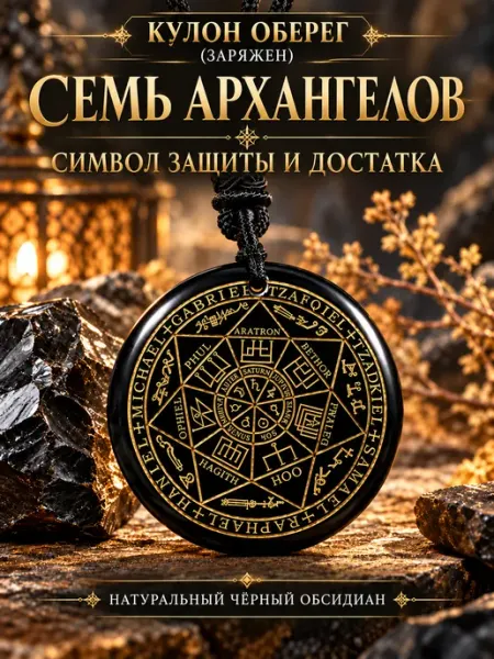 Кулон Семь Архангелов оберег амулет из обсидиана
