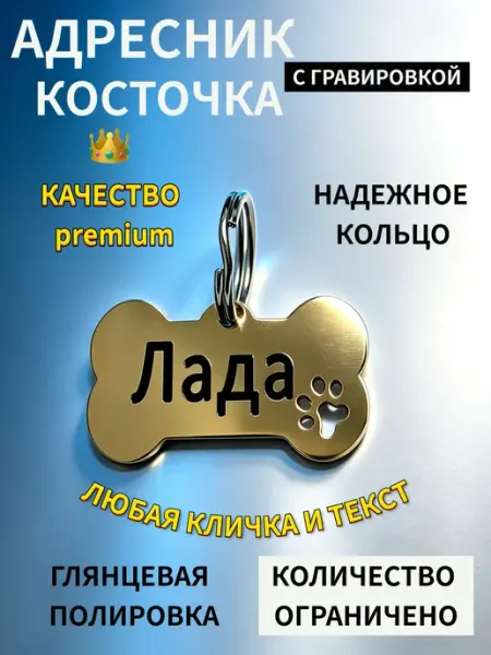 Адресник для собак золотая косточка с mm