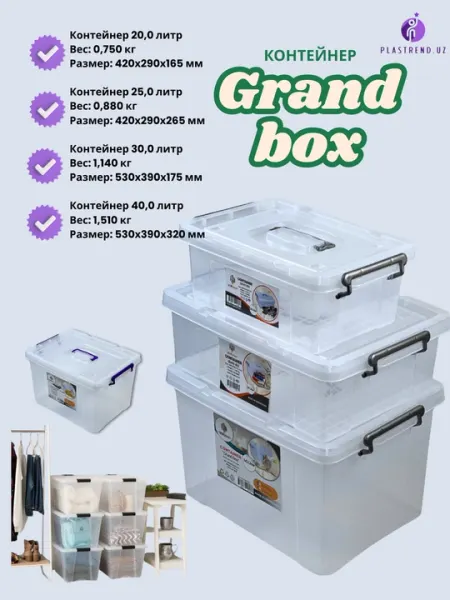“Grand Box” — набор больших пластиковых контейнеров 20 л, 25 л, 30 л, 40 л - Хранение продуктов