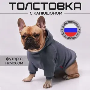 Толстовка с капюшоном для собак, футер с начесом, серая