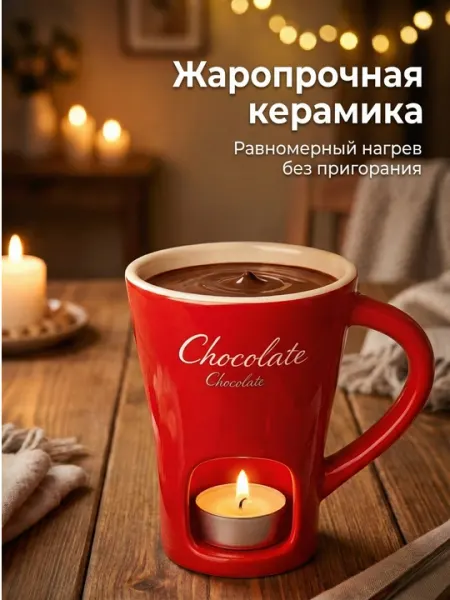 Кружка фондю набор, для шоколада и сыра, керамическая фондюшница с вилкой - Посуда для приготовления