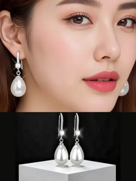 Длинные серьги капли жемчужные бижутерия J&E