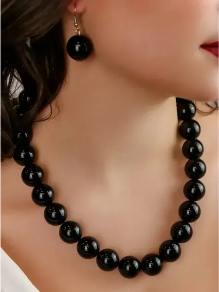 Бусы черные крупные комплект с серьгами Glamia