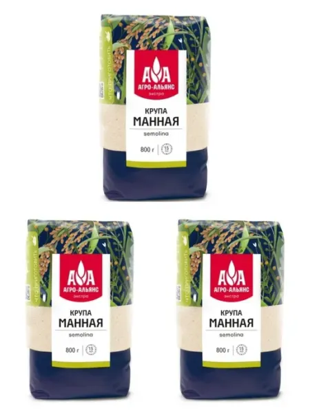 Крупа манная марки М, 800 г, 3 шт Агро-Альянс