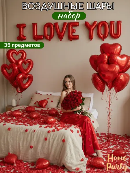 Home party Воздушные шары набор I Love You с лепестками роз