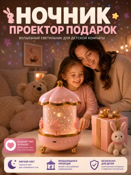 Ночник проектор подарок девочке звездное небо AuroraTech
