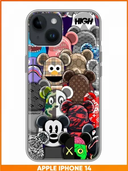 Чехол на Iphone 14 с принтом Kaws Case Face