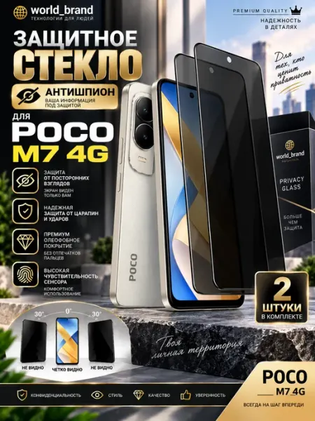 Защитное Антишпион стекло POCO M7 4G World_Brand
