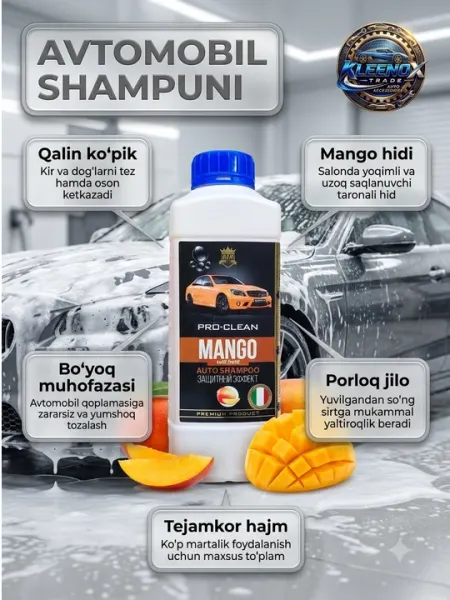 Автошампунь Pro-Clean Манго с защитным эффектом и блеском, густая пена, 1 л - Уход за стеклами и фарами