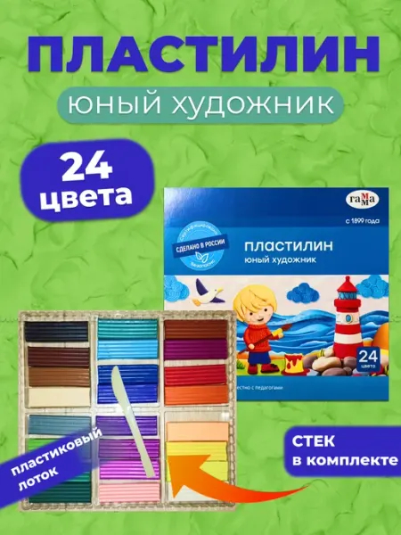 Пластилин 24 цвета Гамма со стеком ДимБоксКанц