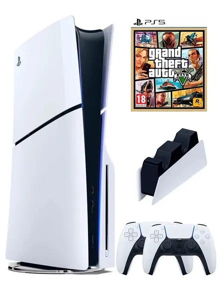 PS5 (ПС5) Игровая приставка Sony PlayStation 5 Slim +2-й геймпад+ДОК-станция+Grand Theft Auto V(диск)