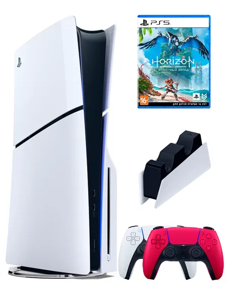 Игровая приставка PlayStation 5 Slim с дисководом,1 TБ, 2 геймпада, зарядная станция , игра Horizon