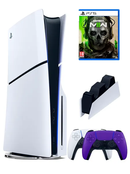 PS5 (ПС5) Игровая приставка Sony PlayStation 5 Slim disc + 2-й геймпад(фиолетовый) + зарядное + игра CALL of DUTY