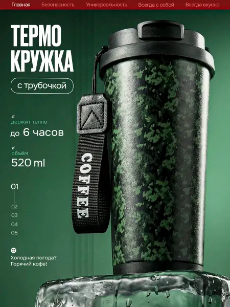 SOiD Home Термокружка 500 мл для кофе и чая с трубочкой
