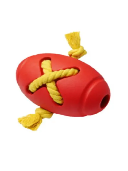 HOMEPET SILVER SERIES Игрушка для собак мяч регби с канатом красный каучук