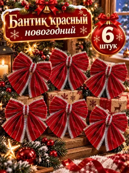 Новогодние украшения банты 6шт