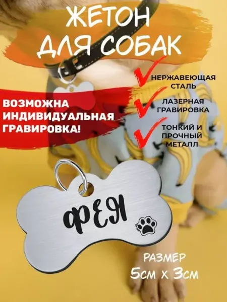 Брелок с гравировкой для собак, кличка Фея EU