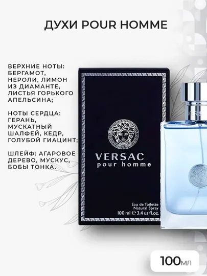 Парфюмерная вода для мужчин, Versace Pour Homme, 100 мл