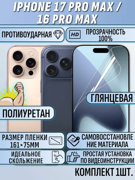 Гидрогелевая пленка iPhone 17 Pro Max / iPhone 16 Pro Max глянцевая