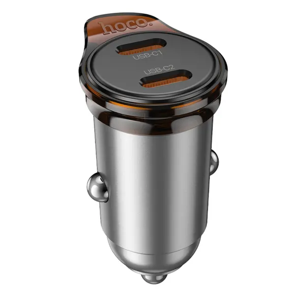 Автомобильное зарядное устройство, 2 PD 45W (NZ16B), HOCO, металлический серый
