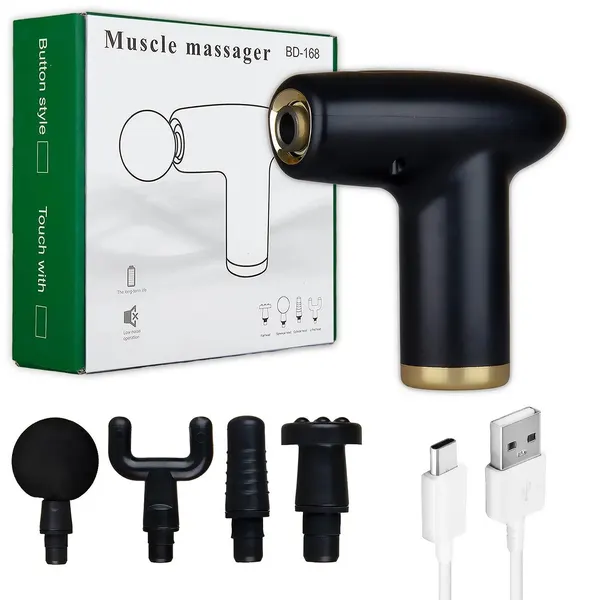 Мини-массажер Muscle Massager с ударным пистолетом и 4-мя насадками