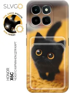 Силиконовый чехол на Honor X6C с принтом Маленький котик в мире уюта и тепла, pkt с карманом для карты