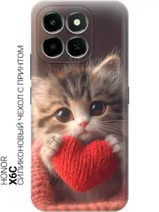 Силиконовый чехол на Honor X6C с принтом "Котик и нежное признание в любви"