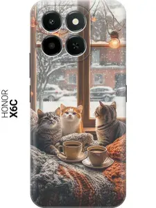 Силиконовый чехол на Honor X6C с принтом "Котики на подоконнике"