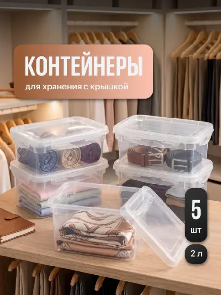 Коробки для хранения вещей пластиковые с крышкой набор 5 шт Birdhouse