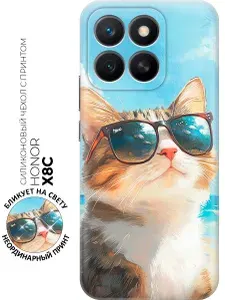 Силиконовый чехол на Honor X8C с принтом "Котик в очках"