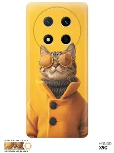 Силиконовый чехол на Honor X9C с принтом "Котик в желтых очках"