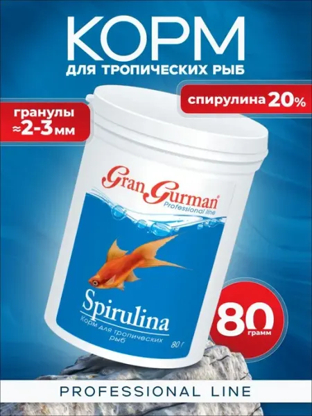 Корм сухой для аквариумных рыб со спирулиной "Gran Gurman"